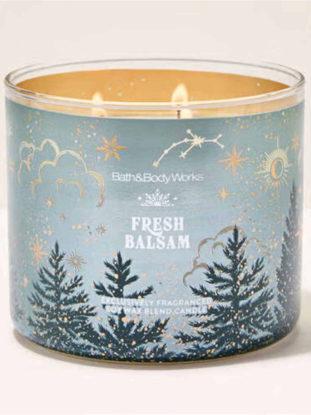 Bath & Body Works Fresh Balsam 3-Wick Candle - Light Blue with Gold Accents